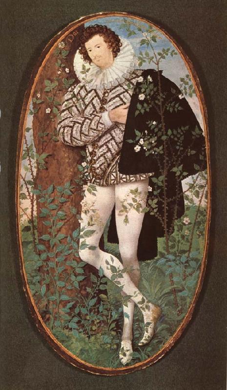Nicholas Hilliard An unknown Youth Leaning against a tree among roses
